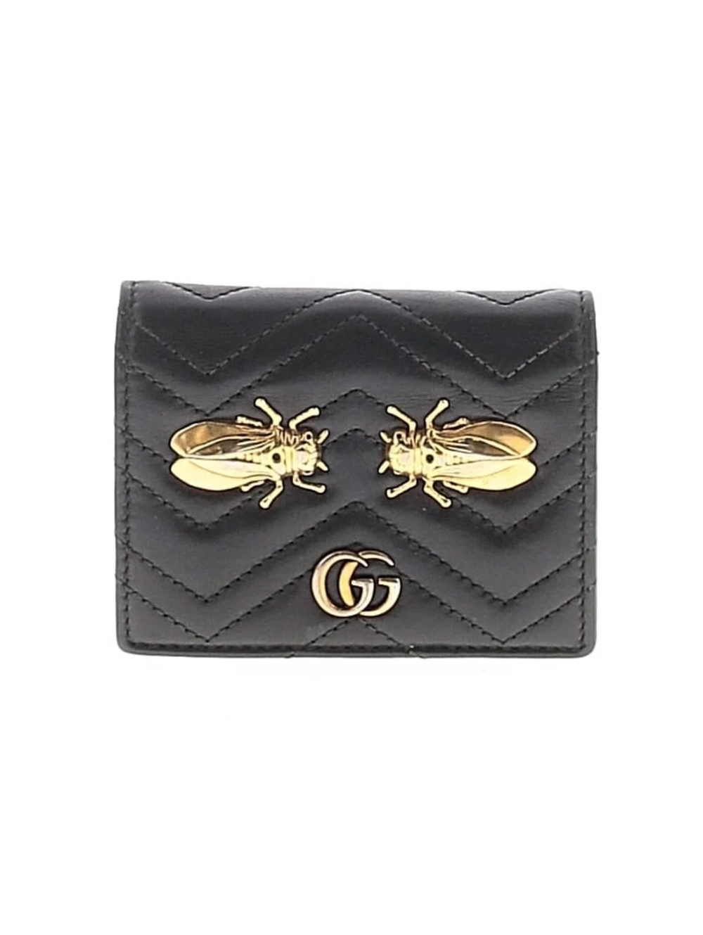 GUCCI calfskin Matelasse GG Marmont Cicada Stud Card Case wallet Black